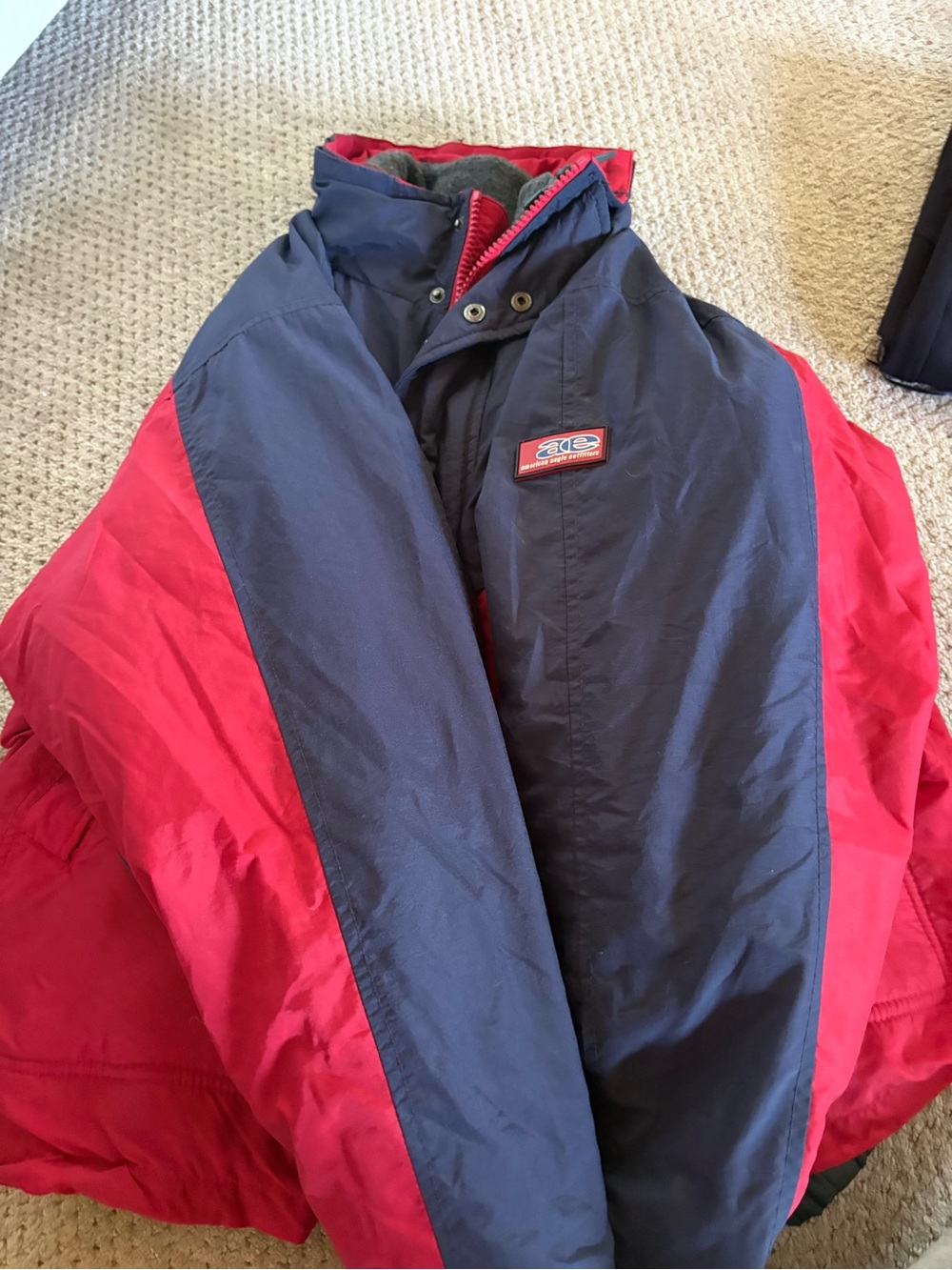 Vintage American Eagle Combo Vest /Men's Two-Tone Red and Navy Winter Jacket - Picture 3 of 8